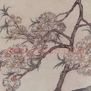 1879年 任伯年《碧桃鹦鹉》国画花鸟作品图片赏析