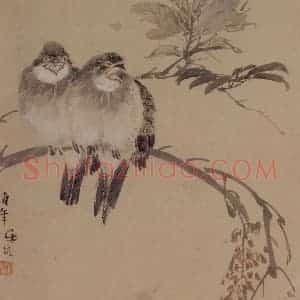 约19世纪80年代初期 任伯年《花鸟二帧之1》国画花鸟作品图片赏析