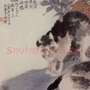 1880年 任伯年《天竹双猫图》国画花鸟作品图片赏析