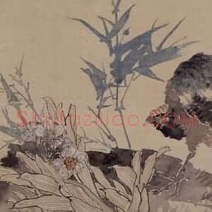 1875年 任伯年《水仙竹鸡图》国画花鸟作品图片赏析