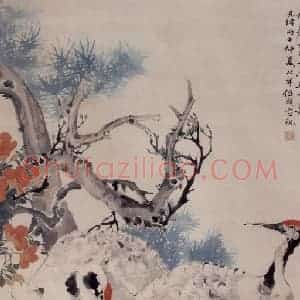 1876年 任伯年《松鹤图》国画花鸟作品图片赏析