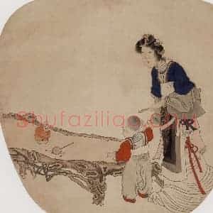 约19世纪70年代中期 任伯年《戏婴图》国画人物作品图片赏析