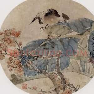 约19世纪70年代中期 任伯年《芭蕉小鸟》国画花鸟作品图片赏析