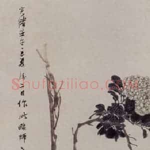 1882年 任伯年《绣球芭蕉》国画花鸟写意作品图片赏析