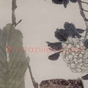 1882年 任伯年《绣球芭蕉》国画花鸟写意作品图片赏析