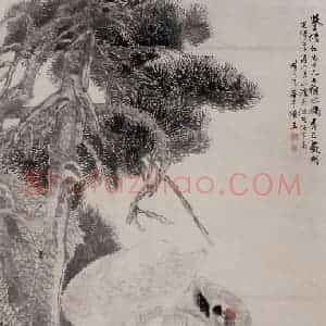 1882年 任伯年《松鹤延年图》国画花鸟写意作品图片赏析