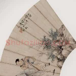 清代 任伯年《竹间策杖图》国画人物写意作品图片赏析