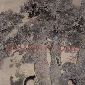 1883年 任伯年《白鹿贞松图》国画人物写意作品图片赏析