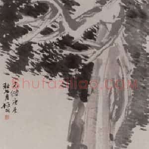 1880年 任伯年《桃柏双燕图》国画花鸟写意作品图片赏析