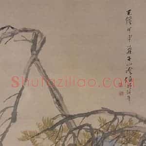 1884年 任伯年《紫藤双禽图》国画花鸟写意作品图片赏析