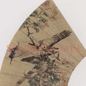 1880年 任伯年《枝头鸣禽图》国画花鸟写意作品图片赏析