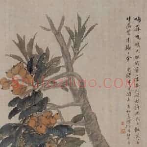 1884年 任伯年《佳果鸣鸠》国画花鸟写意作品图片赏析