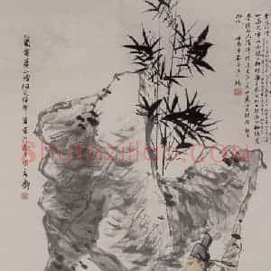 1885年 任伯年《米元章拜石图》国画人物写意作品图片赏析