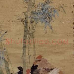 清代 任伯年《茶花三鸡图》国画花鸟写意作品图片赏析