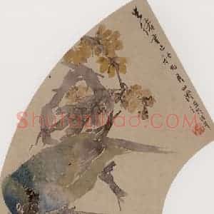 1881年 任伯年《鹦鹉蜡梅图》国画花鸟写意作品图片赏析