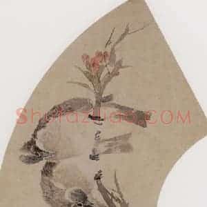 1881年 任伯年《海棠小鸟图》国画花鸟写意作品图片赏析
