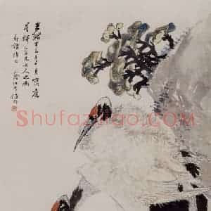 1881年 任伯年《芝兰双鹤》国画花鸟写意作品图片赏析