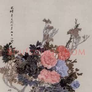 1881年 任伯年《牡丹图》国画花鸟写意作品图片赏析