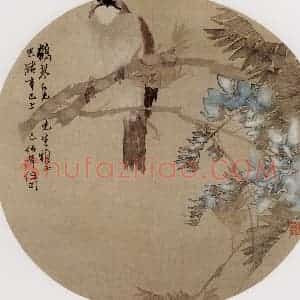 1881年 任伯年《紫藤小鸟图》国画花鸟写意作品图片赏析