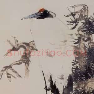清代 任伯年《松鹤竹石图》国画花鸟作品图片赏析