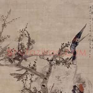 清代 任伯年《梅石双鹤》国画花鸟作品图片赏析