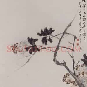 清代 任伯年《紫薇鸳鸯图》国画花鸟作品图片赏析