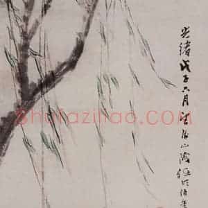 清代 任伯年《柳塘浴禽图》国画花鸟作品图片赏析