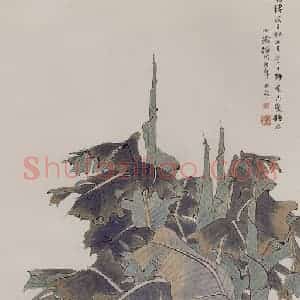 清代 任伯年《芭蕉狸猫图》国画花鸟作品图片赏析