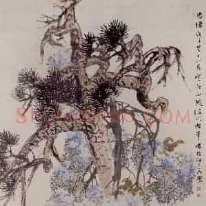 清代 任伯年《松龄鹤寿图》国画花鸟作品图片赏析