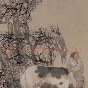 清代 任伯年《寒林牧马》国画综合作品图片赏析