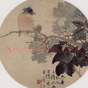 清代 任伯年《丁香栖禽》国画花鸟作品图片赏析