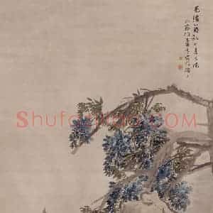 清代 任伯年《紫藤鹭鸶》国画花鸟作品图片赏析