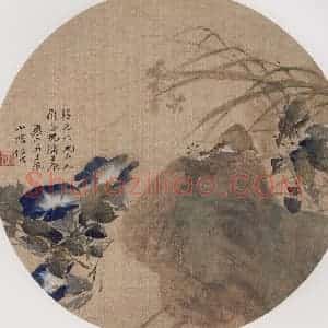 1892年 任伯年《牵牛秋虫图》国画花鸟写意作品图片赏析