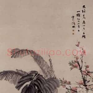 1892年 任伯年《桃花白鸡图》国画花鸟写意作品图片赏析