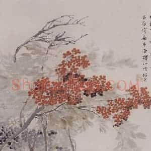 1889年 任伯年《天竹》国画花鸟写意作品图片赏析