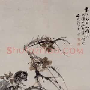 1892年 任伯年《松鼠葡萄》国画花鸟写意作品图片赏析