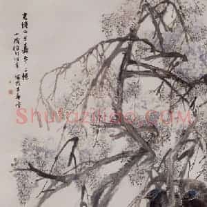 1889年 任伯年《藤萝山鸡图》国画花鸟写意作品图片赏析