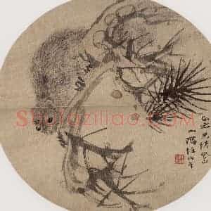 1893年 任伯年《松鼠图》国画花鸟写意作品图片赏析