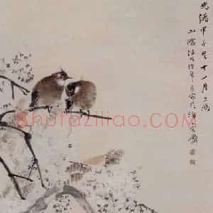1894年 任伯年《藤萝双禽图》国画花鸟写意作品图片赏析