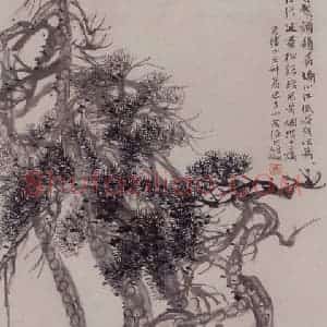 1889年 任伯年《松溪吹箫图》国画人物写意作品图片赏析