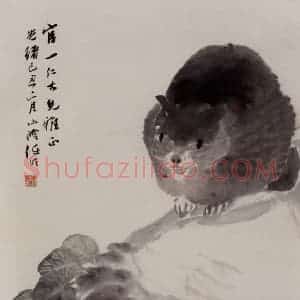 1889年 任伯年《池畔窥鱼图》国画花鸟写意作品图片赏析
