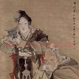 1891年 任伯年《麻姑寿星图》国画人物写意作品图片赏析