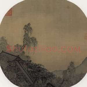 宋代 马麟《楼台夜月图》国画山水作品图片赏析