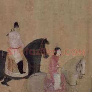 宋代 赵佶（传）《摹张萱虢国夫人游春图》国画综合作品图片赏析