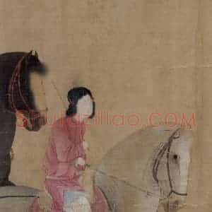 宋代 赵佶（传）《摹张萱虢国夫人游春图》国画综合作品图片赏析