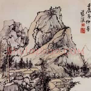 1952年 蒋凤白《仿蓝瑛山水》国画山水作品图片赏析