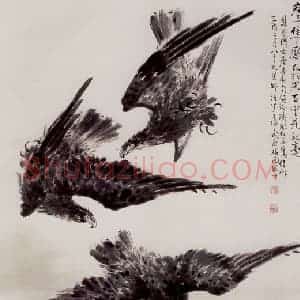 50年代 蒋凤白《三鹰图》国画花鸟作品图片赏析