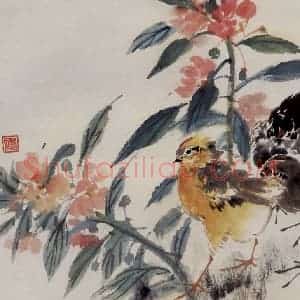 1952年 蒋凤白《学伯年之作》国画花鸟作品图片赏析