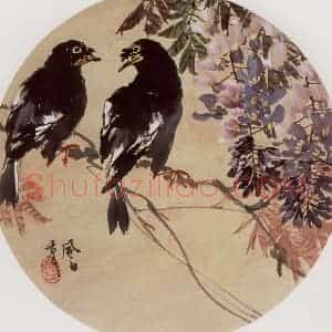 70年代 蒋凤白《紫藤八哥》国画花鸟作品图片赏析