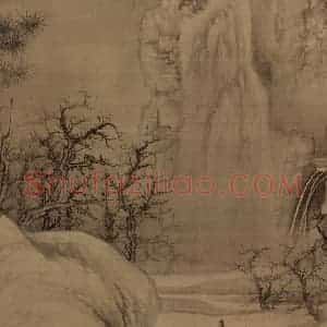 宋代 王诜《渔村小雪图》国画山水工笔作品图片赏析